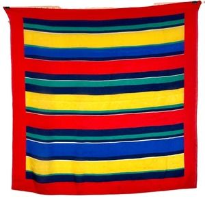 VINTAGE 70s-80s Foulard Bold Rainbow Stripe Silk Square Scarf 29x29 A2